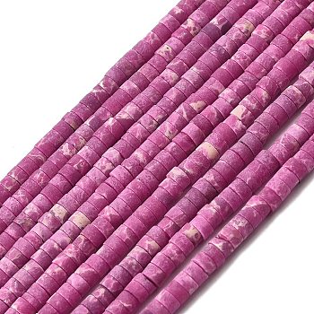 Dyed Synthetic Imperial Jasper Beads Strands, Frosted, Flat Round/Disc, Heishi Beads, Fuchsia, 4~4.5x2~2.5mm, Hole: 0.9mm, about 160~163pcs/strand, 14.53''~14.72''(36.9~37.4cm)