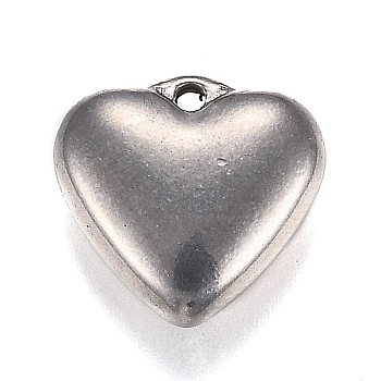 304 Stainless Steel Charms, Heart, Stainless Steel Color, 14x15x5mm, Hole: 1.5mm