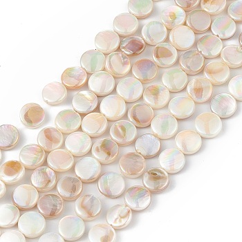 Electroplated Natural Freshwater Shell Beads Strands, AB Color, Flat Found, Colorful, 8x3mm, Hole: 0.8mm, about 49pcs/strand, 15.35''(39cm)