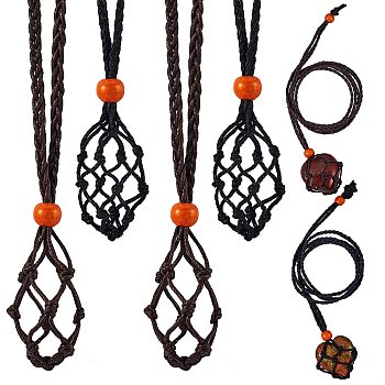 6Pcs 2 Colors Adjustable Braided Waxed Cord Macrame Pouch Necklace Making, Interchangeable Stone, with Wood Beads, Mixed Color, 90cm, 3pcs/color
