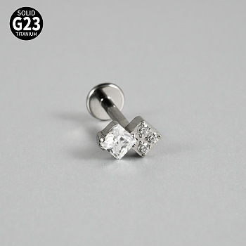 G23 Titanium Micro Pave Cubic Zirconia Cartilage Earrings, Threadless Labret Stud, Tragus Stud, Flat Back Earring, Leaf, Stainless Steel Color, 8mm, Pin: 1.2mm