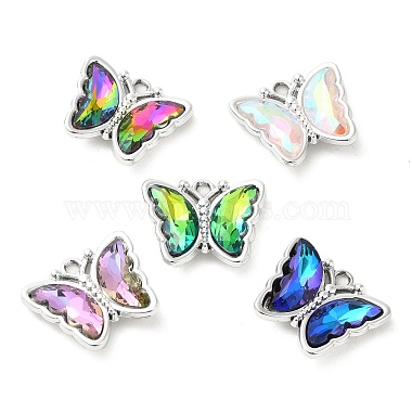 Silver Mixed Color Butterfly Alloy+Glass Pendants