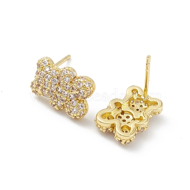 Bear Rack Plating Brass Cubic Zirconia Stud Earrings for Women(EJEW-K245-25G)-2