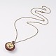 Длинные латунные кабельные цепи плоские круглые розовые карманные карманные часы ожерелья(NJEW-A289-21E)-4