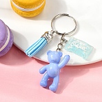 Tassel Bear Acrylic & Resin Keychain, with Iron Findings, Royal Blue, 80mm(KEYC-YW00167-05)