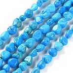 Natural Howlite Turquoise Beads Strands, Nuggets, Tumbled Stone, Dyed & Heated, Deep Sky Blue, 4.5~11.5x3~7x3.5~6mm, Hole: 1.2mm, about 48~68pcs/strand, 15.35~15.94''(39~40.5cm)(G-P497-01C-55)