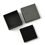 Cardboard Jewelry Boxes, with Black Sponge Inside and Gray Snap Cover, for Necklaces & Ring, Square with Word, Black, 7.5x7.5x3.45cm(CON-E025-B02-03)