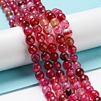 Natural Agate Beads Strands, Dyed & Heated, Round, Faceted, Cerise, 6mm, Hole: 1mm, about 62pcs/strand, 14.37~14.76 inch(36.5~37.5cm)(G-C082-A01-11)