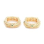 Brass Micro Pave Green Cubic Zircon Spacer Beads, Cadmium Free & Nickel Free & Lead Free, Square, Real 18K Gold Plated, 14x14x4mm, Hole: 1.5mm(KK-P271-21G)