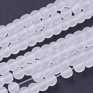 Transparent Glass Bead Strands, Frosted, Round, White, 4mm, Hole: 1.1~1.6mm, about 200pcs/strand, 31.4 inch(GLAA-S031-4mm-13)