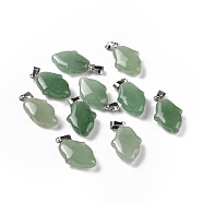 Natural Green Aventurine Pendants, Hamsa Hand Charms, with Platinum Plated Alloy Snap on Bails, 24~24.5x15x7mm, Hole: 5.5x3mm(G-B041-03P-05)