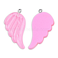 Translucent Resin Pendants, Wing Charms, with Platinum Plated Iron Loops and Glitter Powder, Pearl Pink, 41x30x4mm, Hole: 2mm(RESI-N033-01-B02A)