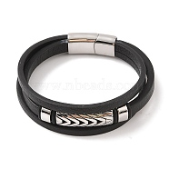 Microfiber Leather Multi-strand Bracelets, 304 Stainless Steel Arrow Bracelets for Men, Stainless Steel Color, 8-5/8x3/4 inch(22x2cm)(BJEW-B096-28P)