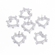 Brass Micro Pave Cubic Zirconia Pendants, Long-Lasting Plated, Cadmium Free & Lead Free & Nickel Free, Textured, Heart, Clear, Platinum, 19x20x2mm, Hole: 3.4mm(KK-I673-14P)
