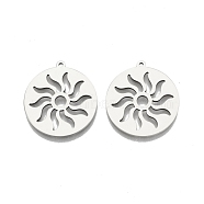 201 Stainless Steel Pendants, Flat Round with Sun, Stainless Steel Color, 27x25x1.5mm, Hole: 1.4mm(STAS-N098-109P)