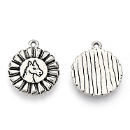 Tibetan Style Alloy Pendants, Cadmium Free & Lead Free, Flat Round with Horse, Antique Silver, 20.5x17.5x1.5mm, Hole: 1.5mm(PALLOY-T075-199AS)