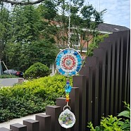 Glass Teardrop Pendant Decoration, Wind Chime, with Natural Agate Mandala Charm for Home Christmas Tree Decoration, 400mm(PW22111446170)