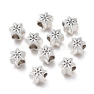 Alloy European Beads, Large Hole Beads, Snowflake Shape, Antique Silver, 10x9x6.5mm, Hole: 4mm(PALLOY-H170-24AS)