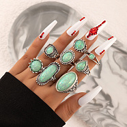 Synthetic Turquoise Finger Rings Set, Gothic Alloy Jewelry for Women, Aquamarine, Inner Diameter: 16~18mm, 1Pc/style, 8Pcs/set(AJEW-PW0005-01D)