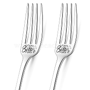 Globleland Word Pattern 304 Stainless Steel Fork, with Coated Paper Cutlery Storage Box, Heart Pattern, 200x24mm, Fork: 2pcs/box(AJEW-GL0001-17F)