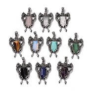 Natural & Synthetic Mixed Gemstone Faceted Big Pendants, Dragon Charms, with Antique Silver Plated Alloy Findings, 52x33x8mm, Hole: 6x4mm(G-L524-04AS)