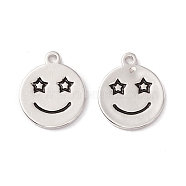 Rack Plating Eco-friendly Brass Pendants, Cadmium Free & Lead Free, Flat Round with Smiling Face, Real Platinum Plated, 16.5x14x1.5mm, Hole: 1.5mm(KK-D076-02P)
