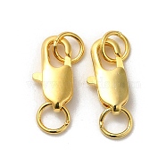 Brass Lobster Claw Clasps, with Jump Rings, Real 18K Gold Plated, 12x6x2.5mm, Hole: 3mm(KK-P249-05B-G)