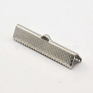 Iron Ribbon Crimp Ends, Rectangle, Platinum, 7x30.5mm, Hole: 1mm(IFIN-D052)