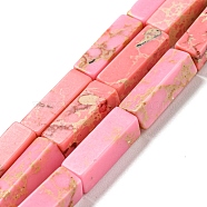 Synthetic Imperial Jasper Dyed Beads Strands, Rectangle, Pink, 13~13.5x4~4.5x4~4.5mm, Hole: 1.4mm, about 28~29pcs/strand, 14.49''~14.96''(36.8~38cm)(G-D077-C01-09)