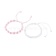 2Pcs 2 Colors Peach Blossom Braided Cord Bracelet, Friendship Lucky Adjustable Bracelet for Women, White, Inner Diameter: 2-1/4 inch(5.6cm)~4-1/4 inch(10.9cm)(BJEW-JB07610-02)