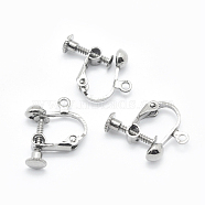 Brass Screw On Clip-on Earring Findings, Spiral Ear Clip, For Non-Pierced Ears, Platinum, 18x14x3mm, Hole: 1.6mm(KK-L164-01P)