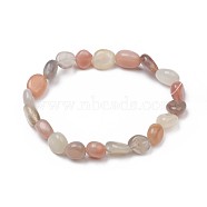 Natural Multi-Moonstone Stretch Beaded Bracelets, Tumbled Stone, Nuggets, 1-7/8 inch~2-1/8 inch(4.8~5.5cm), Beads: 8~16.5x7~10mm(X-BJEW-K213-C14)
