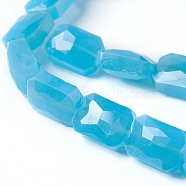 Electroplated Imitation Jade Glass Beads Strands, Pearl Luster Plated, Faceted Teardrop, Deep Sky Blue, 13.5~14x10x6.5~7mm, Hole: 1.2mm, about 22pcs/strand, 12.2 inch(31cm)(X-EGLA-J108A-E41)