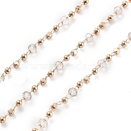 Handmade Brass & Glass Bead Chains, for Necklaces Bracelets Making, Long-Lasting Plated, Soldered, with Spool, Clear, 2x2x2mm, about 16.40 Feet(5m)/Roll(CHC-L051-04KCG)