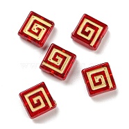 Plating Transparent Acrylic Beads, Golden Metal Enlaced, Square, Red, 8.5x8.5x3.5mm, Hole: 1.6mm, 690pcs/500g(OACR-B013-29)