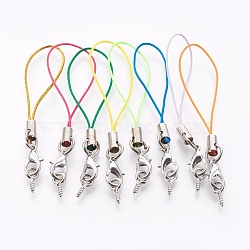 Nylon Cord Mobile Straps, with Iron Screw Eye Pin Bail, Alloy Lobster Claw Clasps and Brass Cord Ends, Platinum, Mixed Color, 75x7x7mm, Pin: 1.5mm(MOBA-F004-10P)