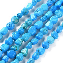 Natural Howlite Turquoise Beads Strands, Nuggets, Tumbled Stone, Dyed & Heated, Deep Sky Blue, 4.5~11.5x3~7x3.5~6mm, Hole: 1.2mm, about 48~68pcs/strand, 15.35~15.94''(39~40.5cm)(G-P497-01C-55)