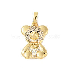 Brass Micro Pave Cubic Zirconia Pendants, Real 18K Gold Plated, Bear, Clear, 22.5x15.5x6mm, Hole: 6x3.5mm(KK-E111-44D-G)