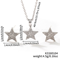 Chic Geometric Brass Rhinestones Stud Earrings & Necklaces for Woemn, Platinum, Star(RP4250-5)