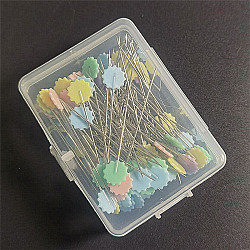 Flat Head Straight Iron Pins, Plastic Flower Head Sewing Positioning Pins, for Dressmaker, Sewing Projects, and DIY Jewelry Decoration, Mixed Color, Platinum, Flower Pattern, 55mm, Packaging: 70x50x25mm, 50pcs/set(PW22062439039)