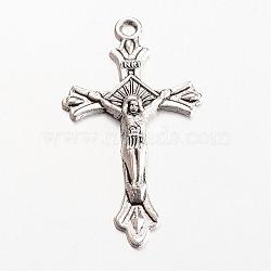 Tibetan Style Alloy Pendants, For Easter, Crucifix Cross, Cadmium Free & Lead Free, Antique Silver, 32x18x2mm, Hole: 1.5mm, about 930pcs/1000g(TIBE-T003-010AS-LF)