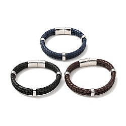 Leather Braided Double Loops Multi-strand Bracelet with 304 Stainless Steel Magneti Clasp for Men Women, Mixed Color, 8-5/8 inch(22cm)(BJEW-C021-16-P)