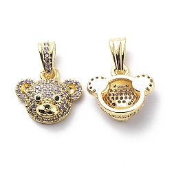 Brass Cubic Zirconia Charms, Bear Head Charm, Real 18K Gold Plated, Lilac, 14x16x6.5mm, Hole: 3.5x6.5mm(KK-G446-25G-01)