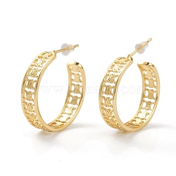 Brass Half Hoop Earrings, with Steel Pin and Plastic Ear Nuts, Long-Lasting Plated, Semicircular, Real 18K Gold Plated, 25x26x6mm, Pin: 0.8mm(EJEW-A056-24G)