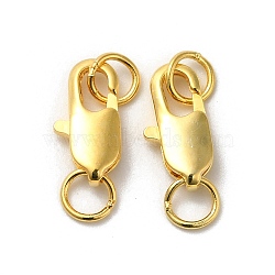 Brass Lobster Claw Clasps, with Jump Rings, Real 18K Gold Plated, 12x6x2.5mm, Hole: 3mm(KK-P249-05B-G)