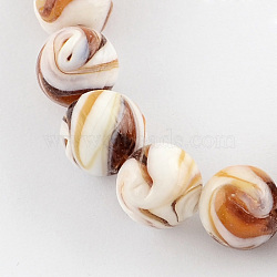 Handmade Lampwork Beads, Round, Chocolate, 14mm, Hole: 1~2mm(LAMP-R111-09)