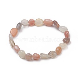 Natural Moonstone & Sunstone Stretch Beaded Bracelets, Tumbled Stone, Nuggets, 1-7/8 inch~2-1/8 inch(4.8~5.5cm), Beads: 8~16.5x7~10mm(X-BJEW-K213-C14)