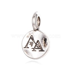 Flat Round CCB Plastic Pendants, with Word, Antique Silver, 20x12x8mm, Hole: 4mm(CCB-J028-36AS)