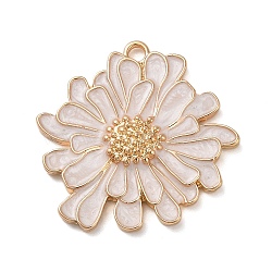 Alloy Enamel Pendants, Golden, Flower Charm, White, 35x36x4.5mm, Hole: 3mm(PALLOY-K021-03G-03)