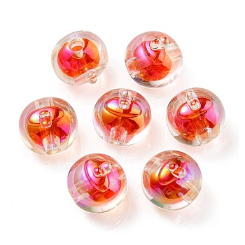 UV Plating Rainbow Iridescent Acrylic Beads, Two Tone Bead in Bead, Fruit, Orange Red, 16x15.5x16.5mm, Hole: 3.5mm